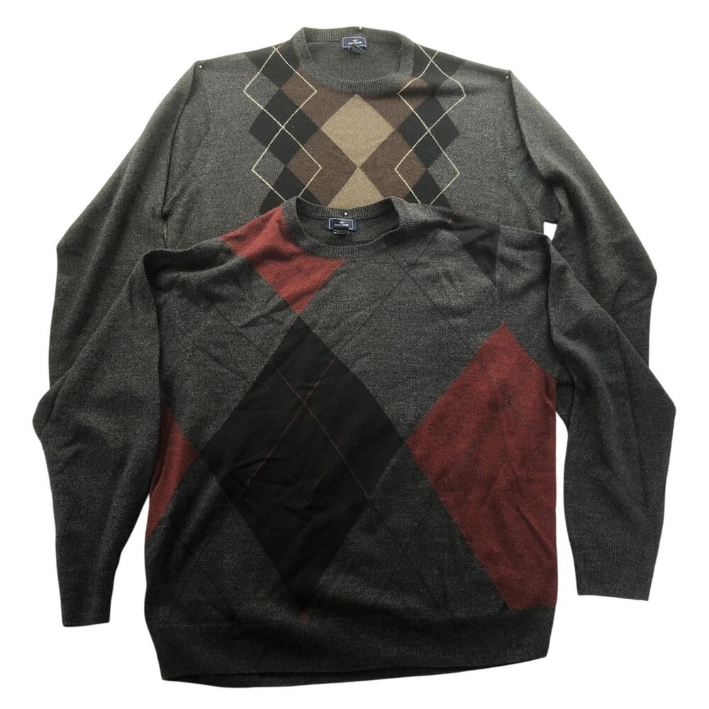 2 Dockers Mens Sweater XL Lot Of Two Argyle Crewneck Pullover Casual Knit Gray